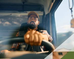 truck driver drives his truck attentively